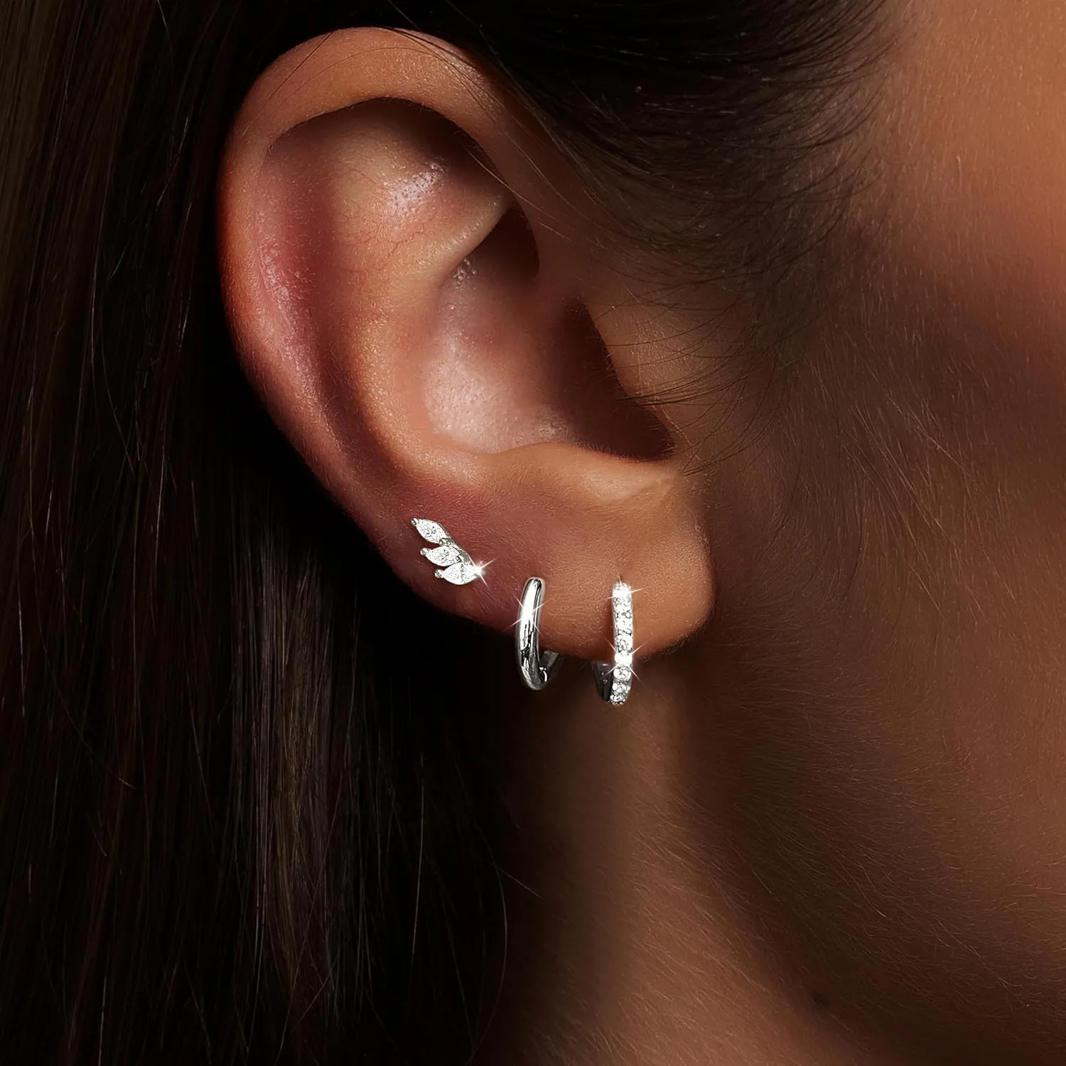 Small Sterling Silver Huggie Hoop Earrings Set for Women, 14K Gold Studs for Multiple Piercing Hypoallergenic Trendy Jewelry, Dainty Stacked Cute Mini Cartilage Helix Earings for Womens Gift
