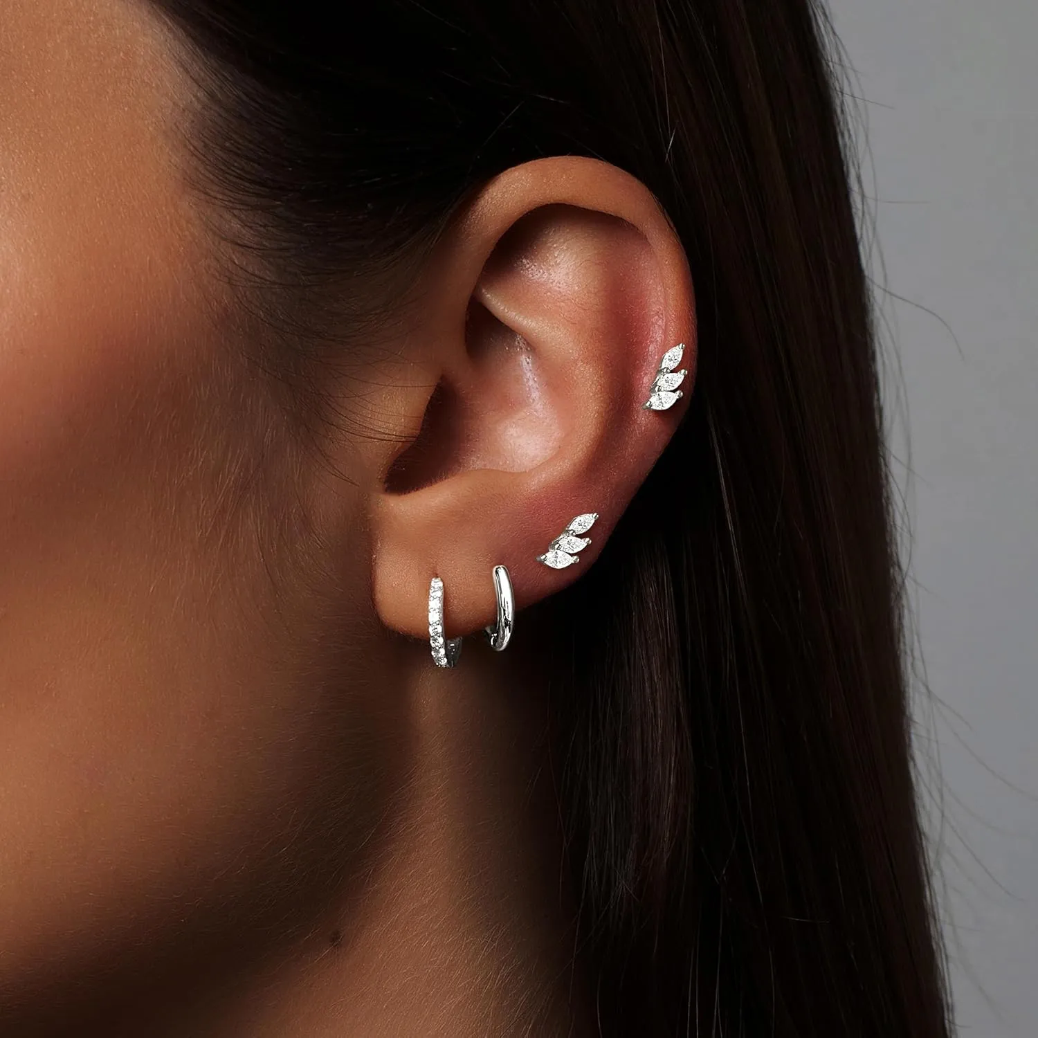 Small Sterling Silver Huggie Hoop Earrings Set for Women, 14K Gold Studs for Multiple Piercing Hypoallergenic Trendy Jewelry, Dainty Stacked Cute Mini Cartilage Helix Earings for Womens Gift