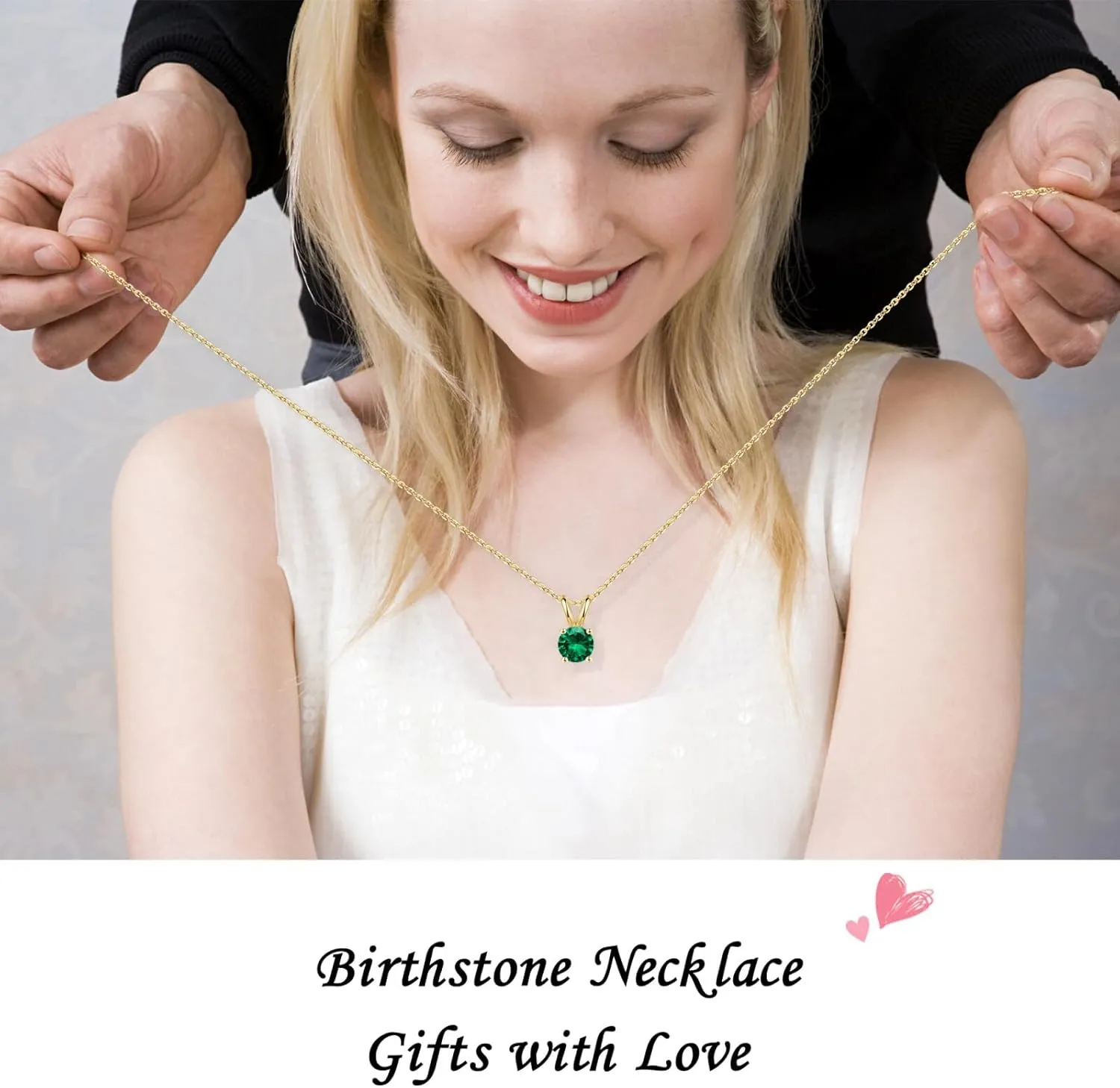 SMILEST Birthstone Necklace for Women Mom Wife, 1ct Sparkle Round Cut Birthstone Pendant 18K White Yellow Rose Gold Plated 925 Sterling Silver Birthstone Gifts for Women Mom Wife Friend