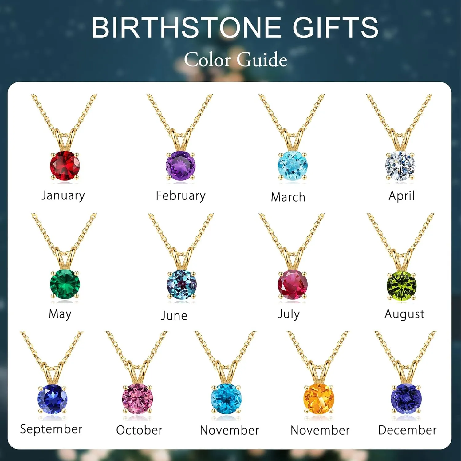 SMILEST Birthstone Necklace for Women Mom Wife, 1ct Sparkle Round Cut Birthstone Pendant 18K White Yellow Rose Gold Plated 925 Sterling Silver Birthstone Gifts for Women Mom Wife Friend