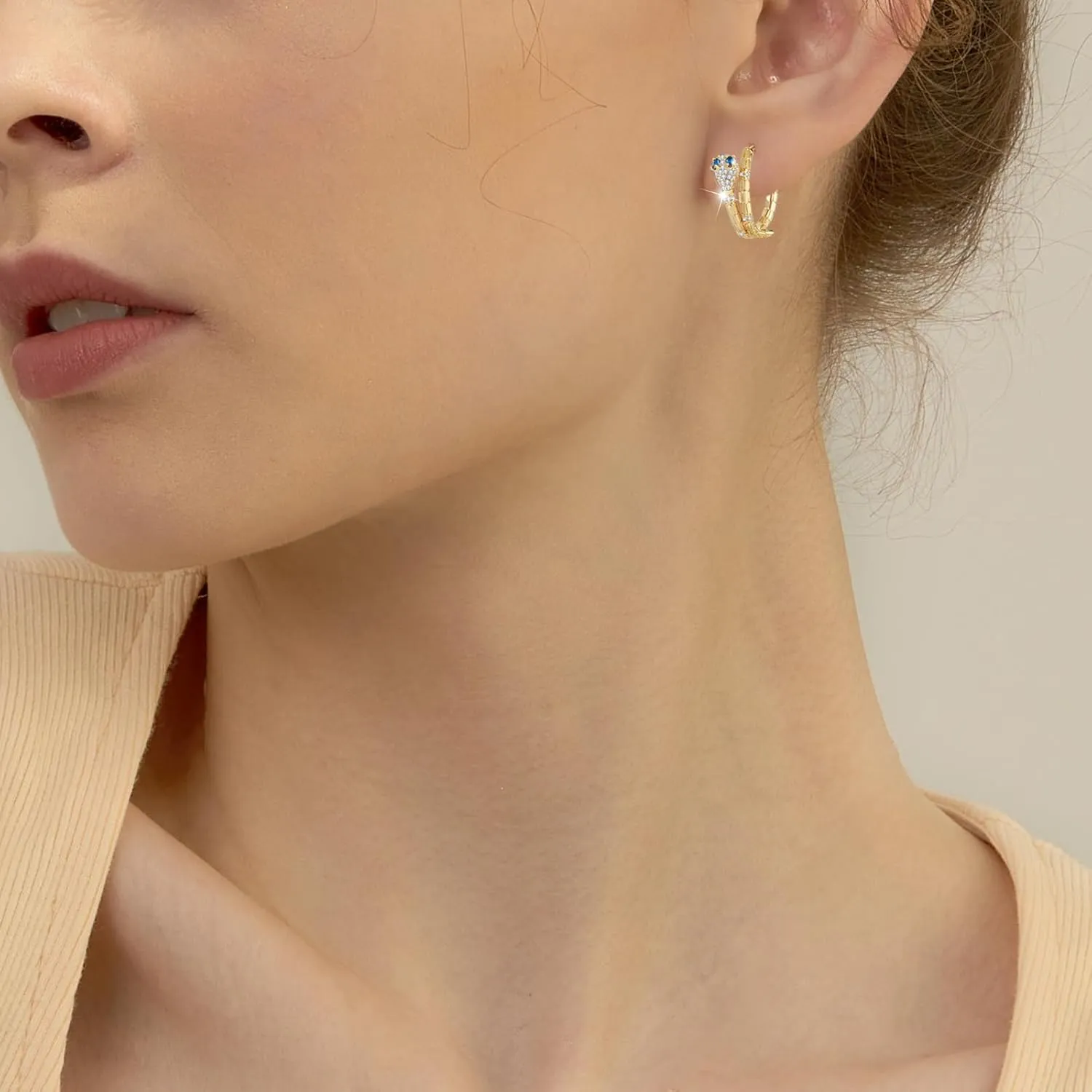 Snake Earrings for Women, 18K Gold Plated Boho Snake Hoop Earrings, Cubic Zirconia Dangle Earrings, Hypoallergenic Hoop Earring Gifts for Her