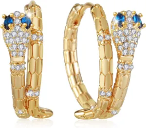 Snake Earrings for Women, 18K Gold Plated Boho Snake Hoop Earrings, Cubic Zirconia Dangle Earrings, Hypoallergenic Hoop Earring Gifts for Her