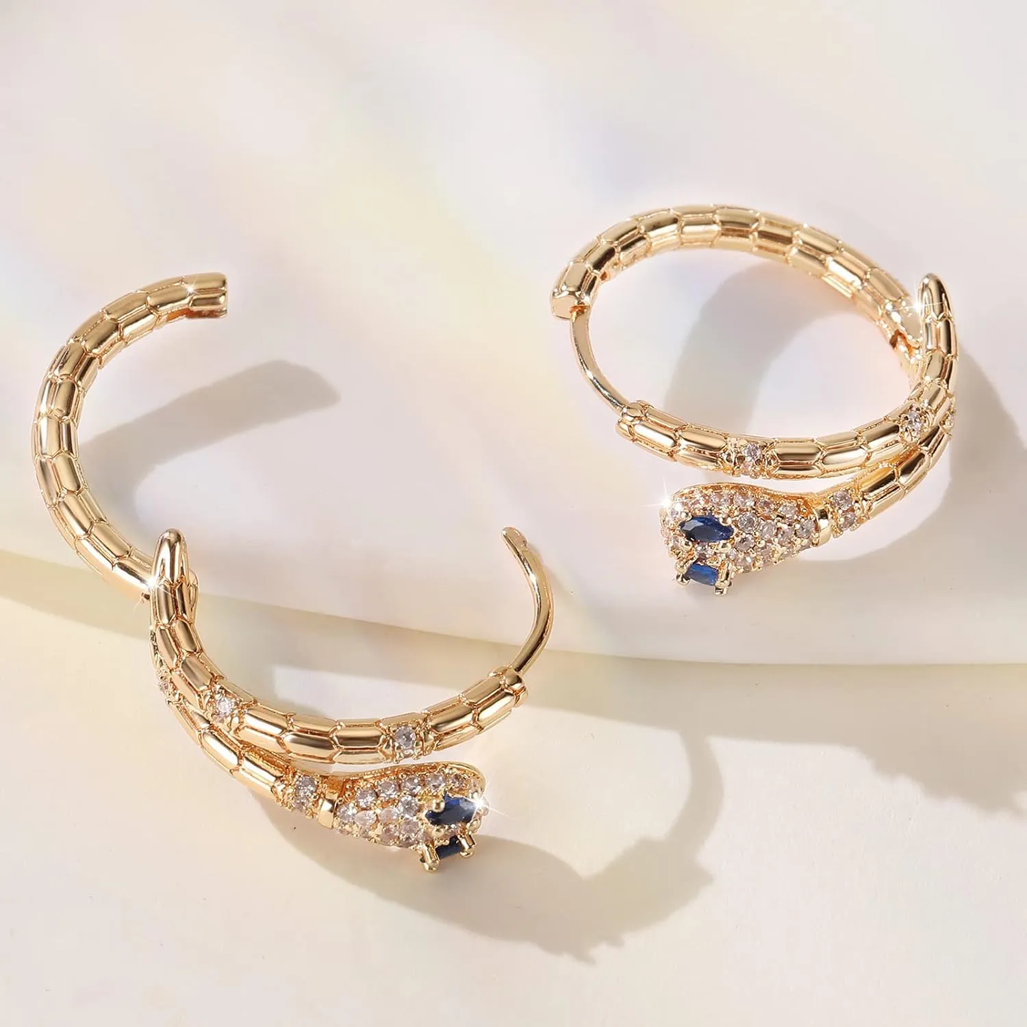 Snake Earrings for Women, 18K Gold Plated Boho Snake Hoop Earrings, Cubic Zirconia Dangle Earrings, Hypoallergenic Hoop Earring Gifts for Her