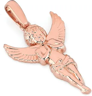 Solid 10k Gold Praying Cherub Wings Angel Pendant Necklace A Heavenly Real Gold Guardian Angel Charm available in Yellow, White, Rose Gold Religious Fine Jewelry Made In USA For Men and Women