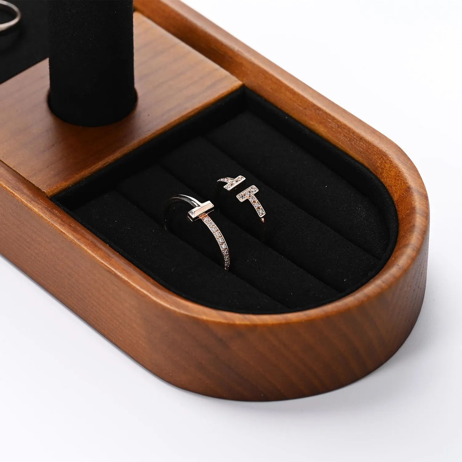 Solid Wood T-Bar Watch Display Stand for Women Men Jewelry Display Props Jewelry Organizer Holder for Watch Bracelet Rings Cufflinks(Black)