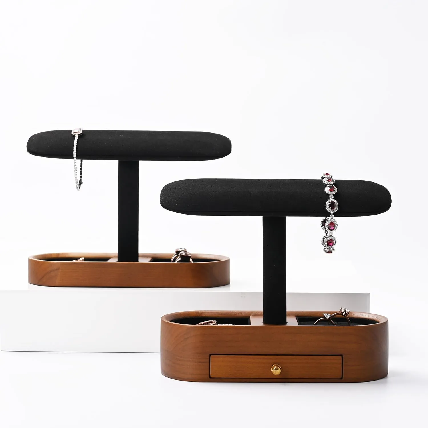 Solid Wood T-Bar Watch Display Stand for Women Men Jewelry Display Props Jewelry Organizer Holder for Watch Bracelet Rings Cufflinks(Black)