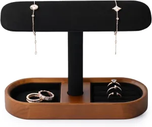 Solid Wood T-Bar Watch Display Stand for Women Men Jewelry Display Props Jewelry Organizer Holder for Watch Bracelet Rings Cufflinks(Black)