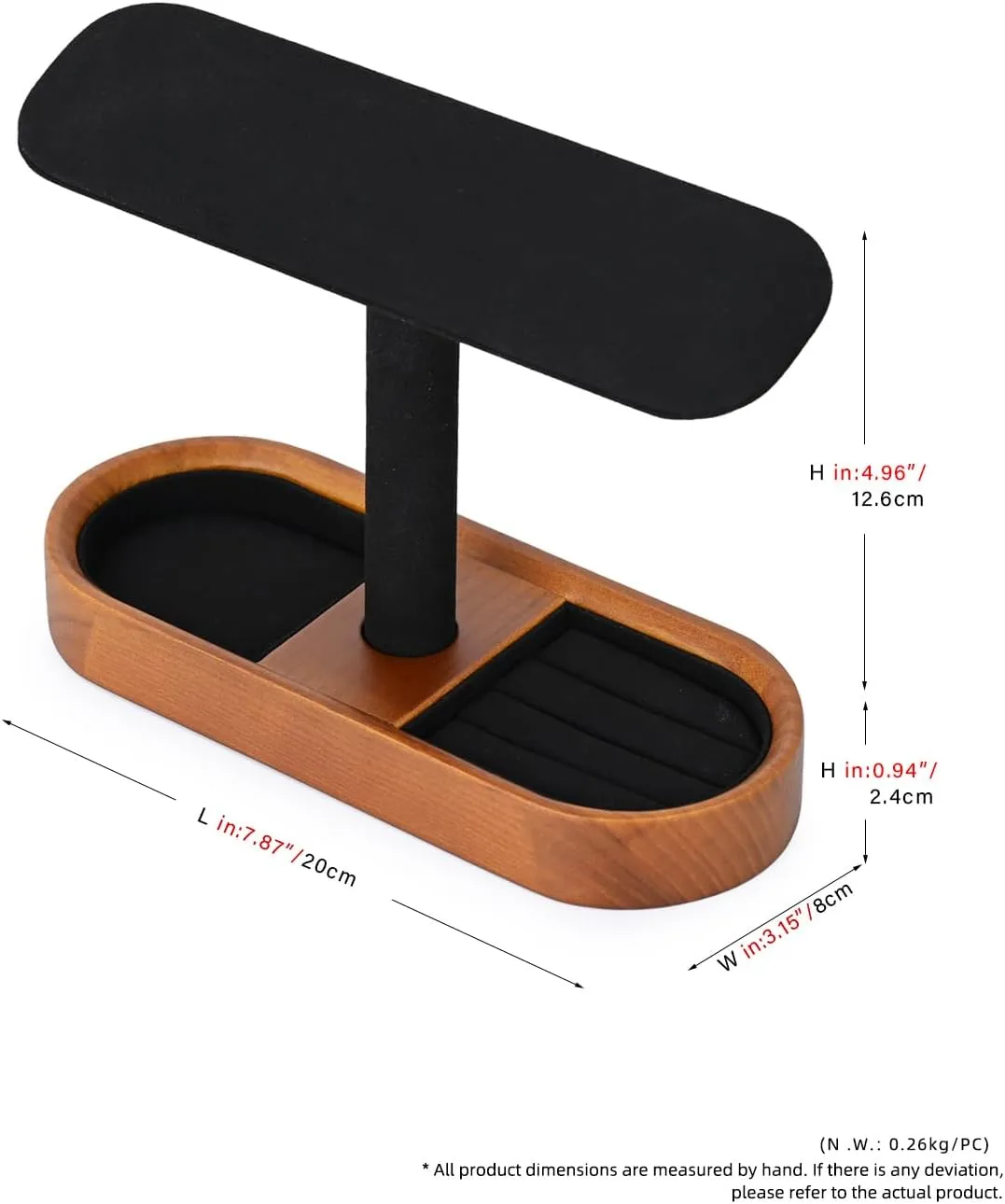 Solid Wood T-Bar Watch Display Stand for Women Men Jewelry Display Props Jewelry Organizer Holder for Watch Bracelet Rings Cufflinks(Black)