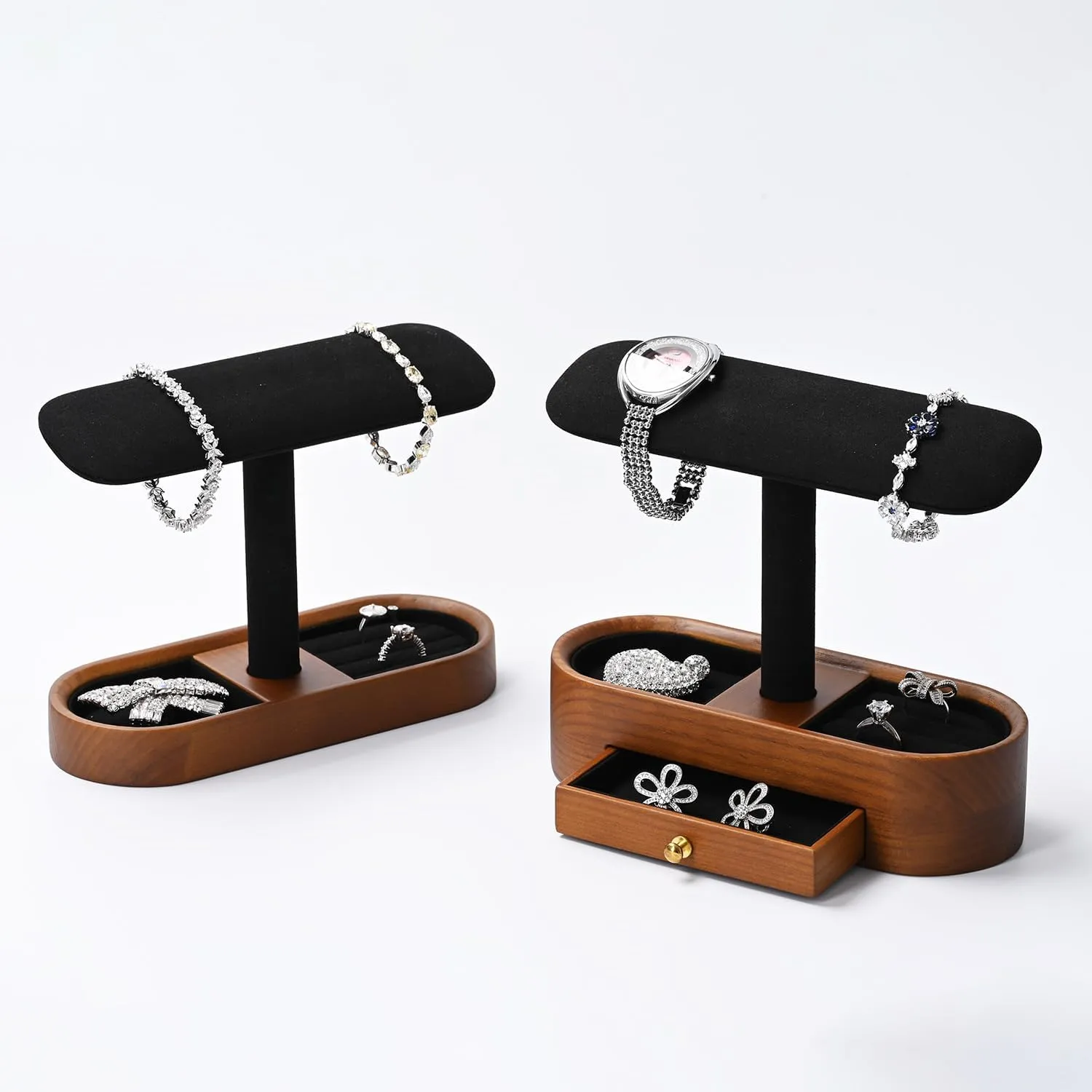 Solid Wood T-Bar Watch Display Stand for Women Men Jewelry Display Props Jewelry Organizer Holder for Watch Bracelet Rings Cufflinks(Grey)