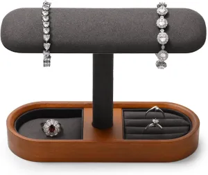 Solid Wood T-Bar Watch Display Stand for Women Men Jewelry Display Props Jewelry Organizer Holder for Watch Bracelet Rings Cufflinks(Grey)