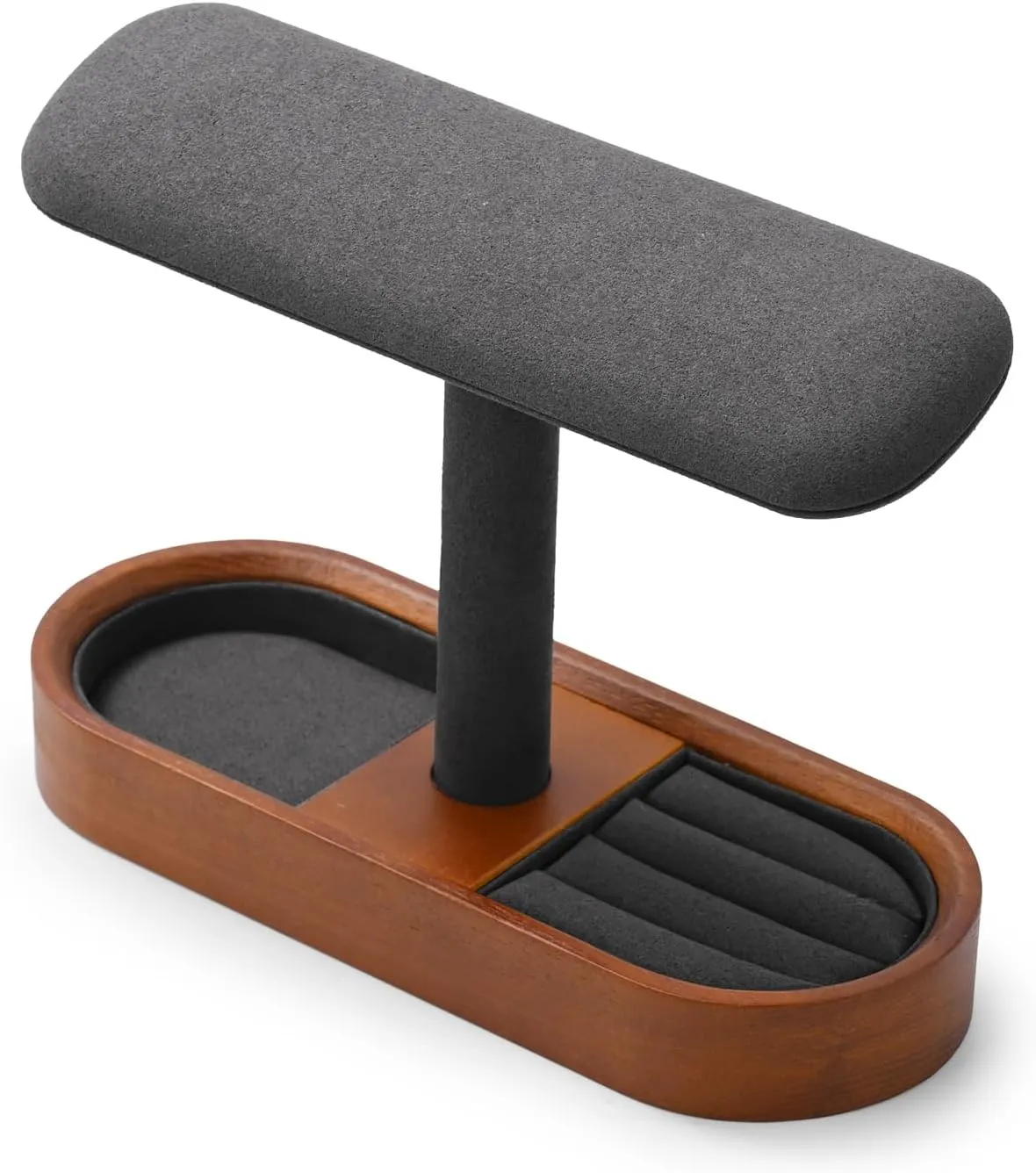 Solid Wood T-Bar Watch Display Stand for Women Men Jewelry Display Props Jewelry Organizer Holder for Watch Bracelet Rings Cufflinks(Grey)