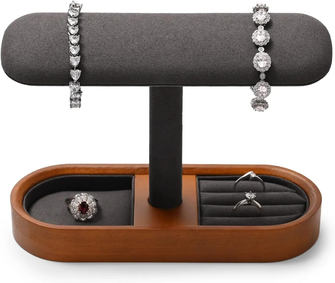 Solid Wood T-Bar Watch Display Stand for Women Men Jewelry Display Props Jewelry Organizer Holder for Watch Bracelet Rings Cufflinks(Grey)