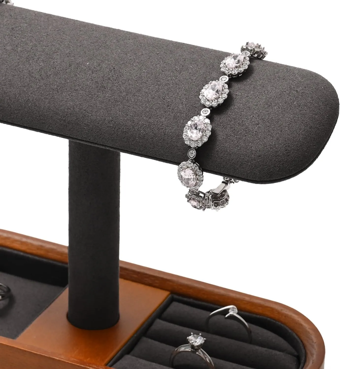 Solid Wood T-Bar Watch Display Stand for Women Men Jewelry Display Props Jewelry Organizer Holder for Watch Bracelet Rings Cufflinks(Grey)
