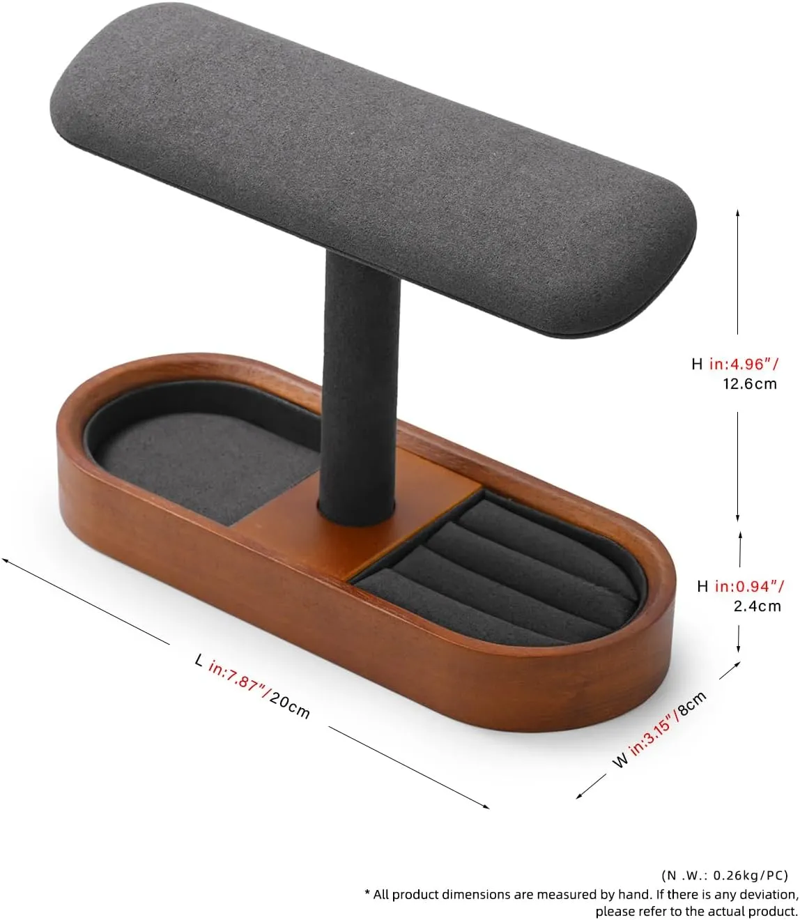 Solid Wood T-Bar Watch Display Stand for Women Men Jewelry Display Props Jewelry Organizer Holder for Watch Bracelet Rings Cufflinks(Grey)