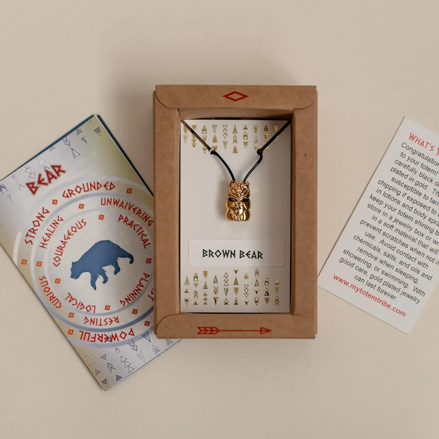 Spirit Animal Tribal Bead Necklace Native American Zodiac Unique Symbolic Inspirational Gold Pendant