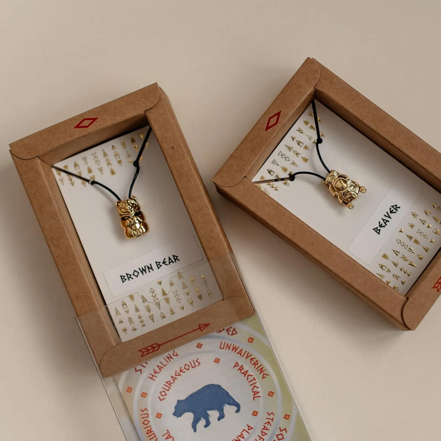 Spirit Animal Tribal Bead Necklace Native American Zodiac Unique Symbolic Inspirational Gold Pendant