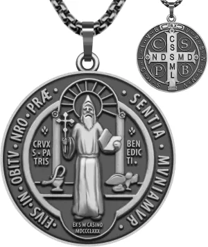 St Benedict Necklace Saint Benedict Medal Bless Safety Religion Pendant Gift for Men, Women, Family, Parent, Friend