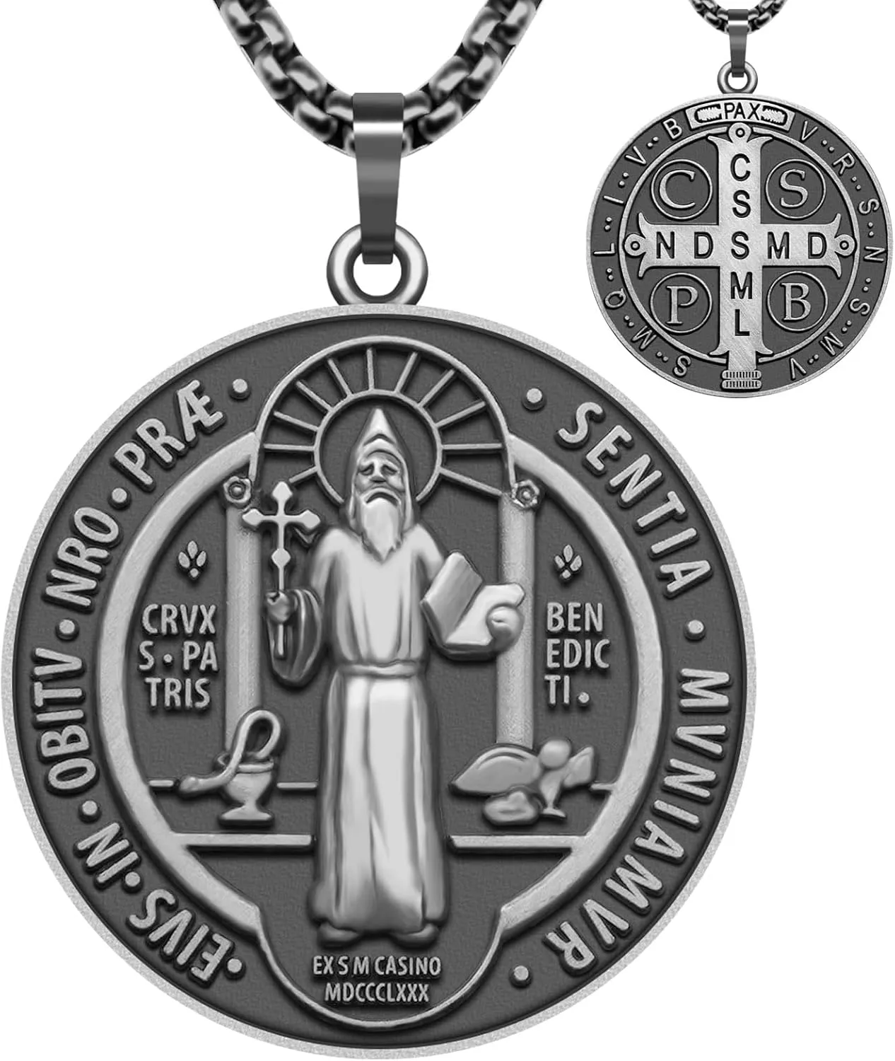 St Benedict Necklace Saint Benedict Medal Bless Safety Religion Pendant Gift for Men, Women, Family, Parent, Friend