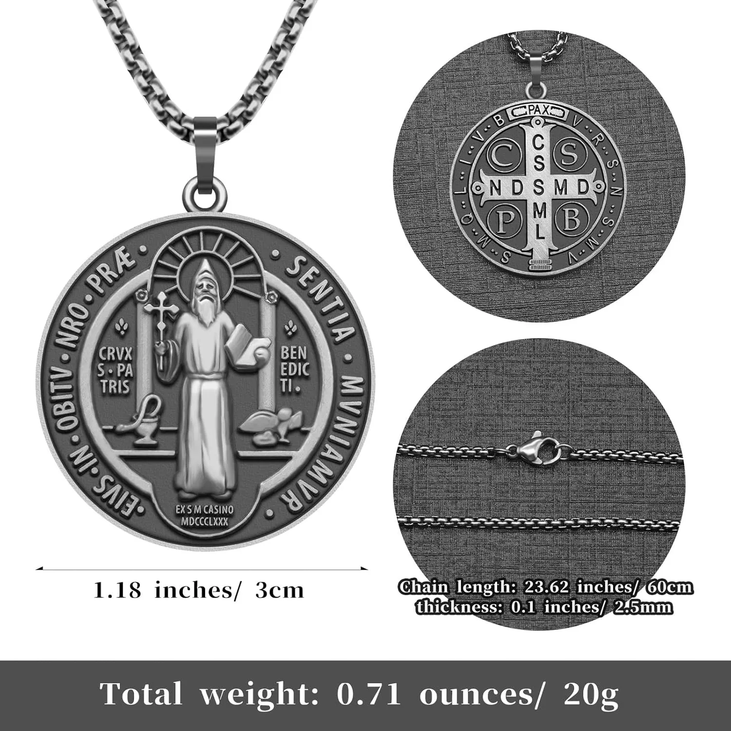 St Benedict Necklace Saint Benedict Medal Bless Safety Religion Pendant Gift for Men, Women, Family, Parent, Friend