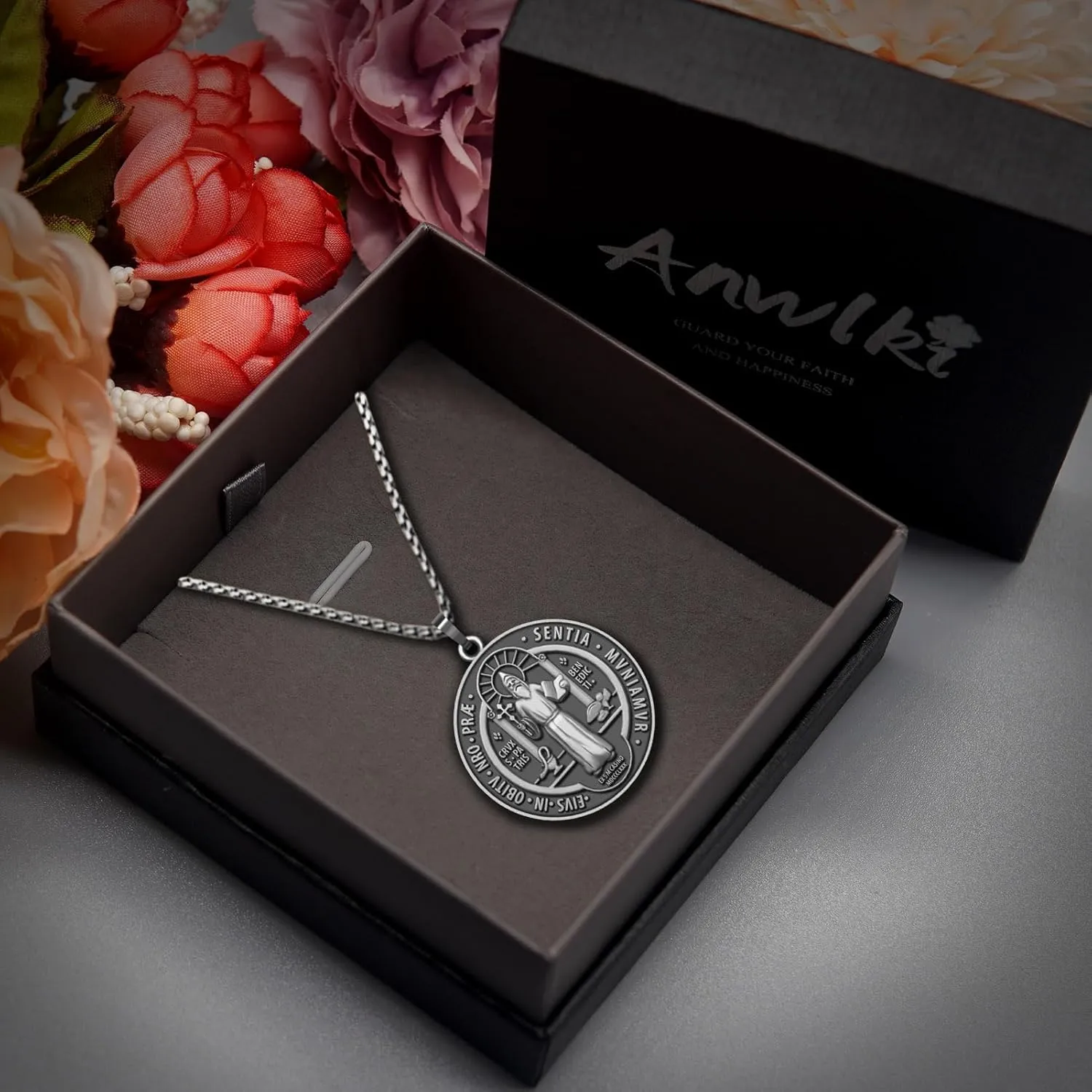 St Benedict Necklace Saint Benedict Medal Bless Safety Religion Pendant Gift for Men, Women, Family, Parent, Friend