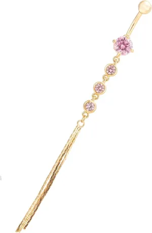 Stainless Steel Hoop Belly Button Rings, Crystal Beach Navel Rings for Women Tassel Gold Navel Ring