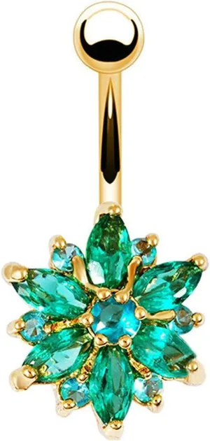 Stainless Steel Hoop Belly Button Rings, Crystal Small Navel Rings for Women Flower Pendant Green Navel Ring