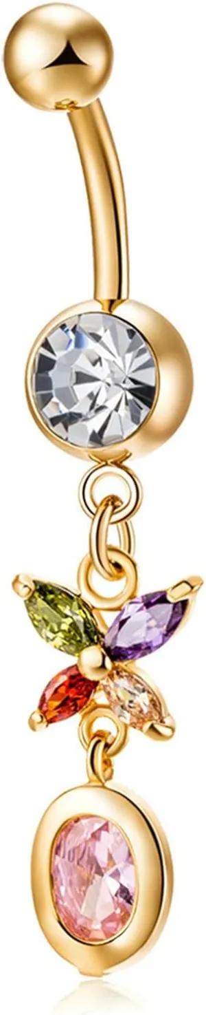 Stainless Steel Hoop Belly Button Rings, Crystal Women Navel Rings Butterfly Gold Navel Piercing