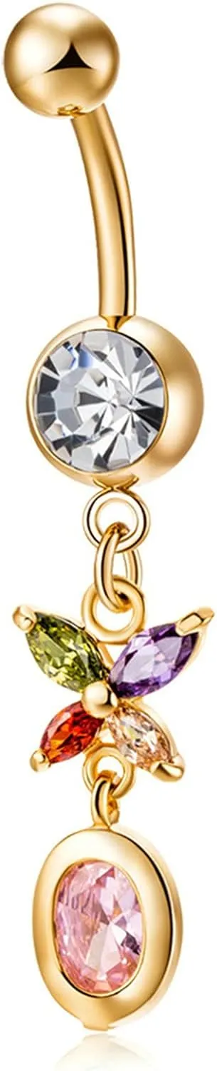Stainless Steel Hoop Belly Button Rings, Crystal Women Navel Rings Butterfly Gold Navel Piercing