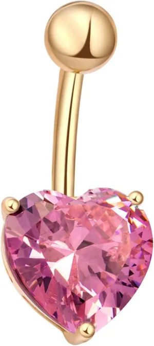Stainless Steel Hoop Belly Button Rings, Crystal Women Navel Rings Heart Shape Gold Navel Ring