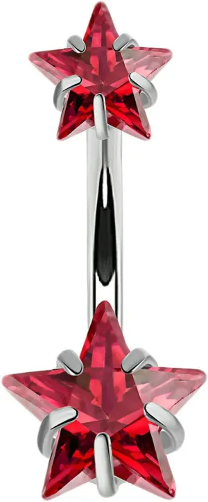 Stainless Steel Hoop Belly Button Rings, Crystal Women Navel Rings Stars Shaped Red Belly Ring
