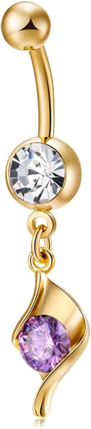 Stainless Steel Hoop Belly Button Rings, Crystal Womens Navel Rings Leaf Gold Navel Piercing