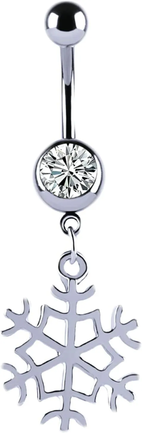 Stainless Steel Navel Ring, CZ Gold Navel Rings for Women Snowflake Silver Belly Rings