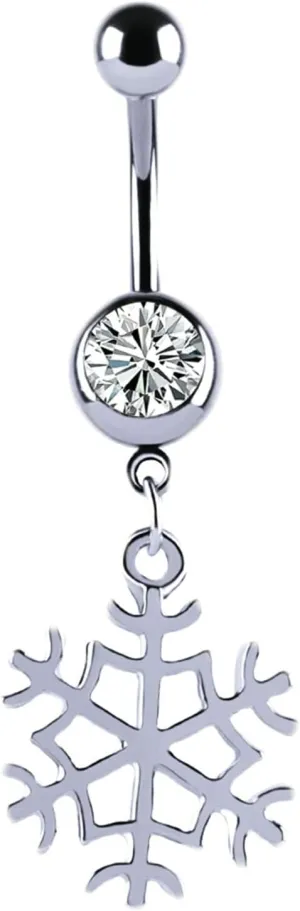 Stainless Steel Navel Ring, CZ Gold Navel Rings for Women Snowflake Silver Belly Rings
