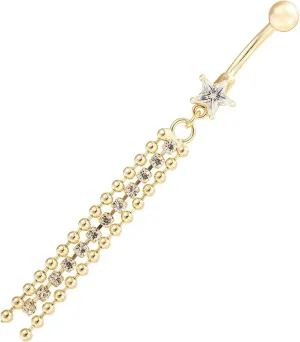 Stainless Steel Navel Ring, CZ Initial Navel Rings for Women Bead Pendant White Navel Rings