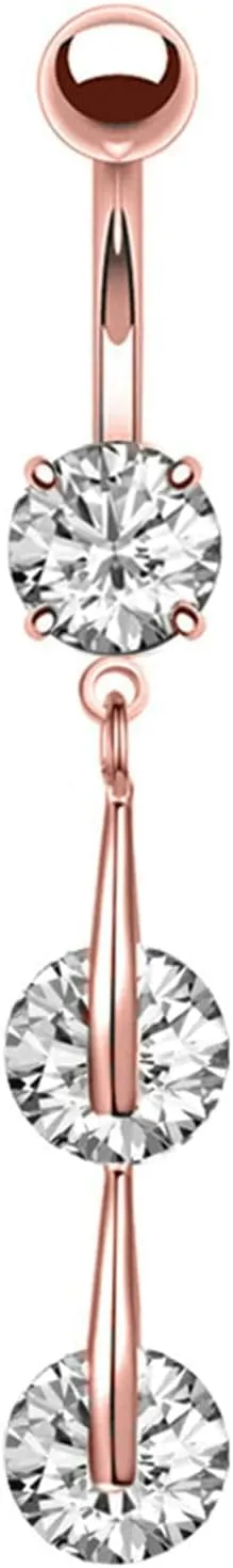 Stainless Steel Navel Ring, CZ Initial Navel Rings for Women Round Rose Gold Belly Rings