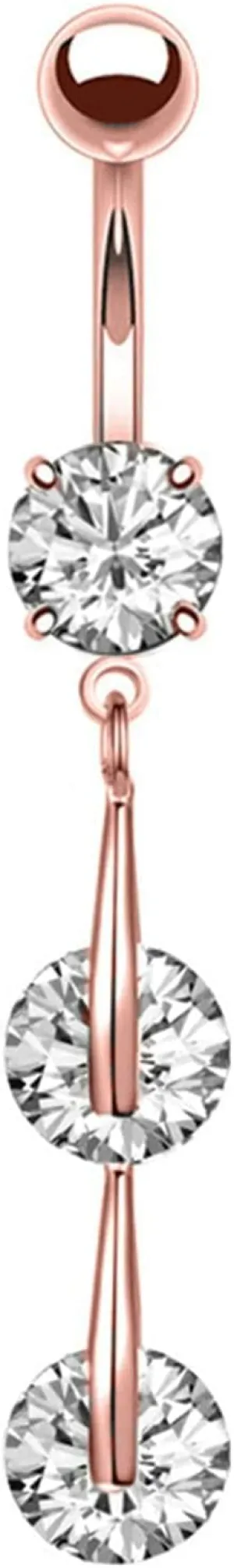 Stainless Steel Navel Ring, CZ Initial Navel Rings for Women Round Rose Gold Belly Rings