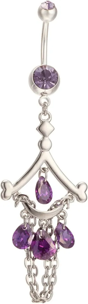 Stainless Steel Navel Ring, CZ Initial Navel Rings for Women Tassel Silver Belly Rings
