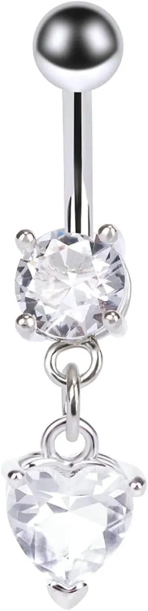 Stainless Steel Navel Ring, CZ Navel Rings for Women Hoop Heart Silver Belly Rings