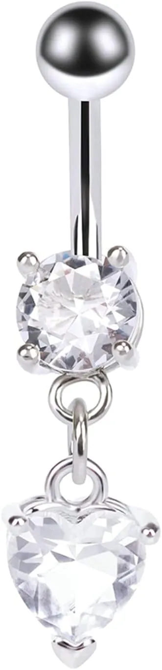Stainless Steel Navel Ring, CZ Navel Rings for Women Hoop Heart Silver Belly Rings