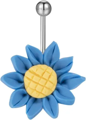 Stainless Steel Navel Ring, CZ Sexy Navel Rings for Women Sunflower Blue Navel Rings