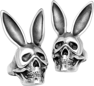 Stainless Steel Unique Bunny Skull Ring, Men's Punk Gothic Trendy Biker Ring Jewelry (7)