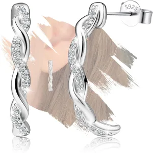 Sterling Silver Twisted Hoop Earrings for Women Hypoallergenic Cubic Zirconia Infinity Open Hoop Earrings for Mom Wife
