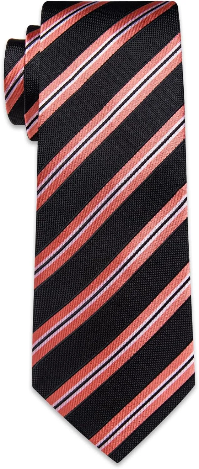 Striped Ties for Men Classic Woven Silk Necktie with Handkerchief Cufflinks Set Formal Business Party Wedding