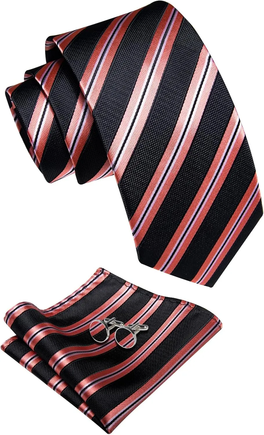 Striped Ties for Men Classic Woven Silk Necktie with Handkerchief Cufflinks Set Formal Business Party Wedding