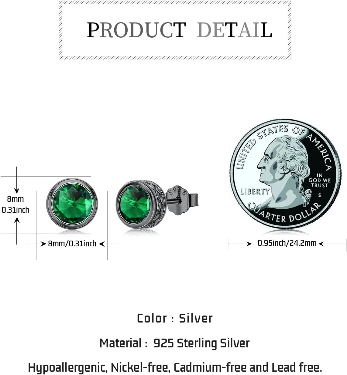 Stud Earrings 925 Sterling Silver Stud Earrings for Mens Womens Pierced Mens Earrings Jewelry Gift for Father's Day Gifts