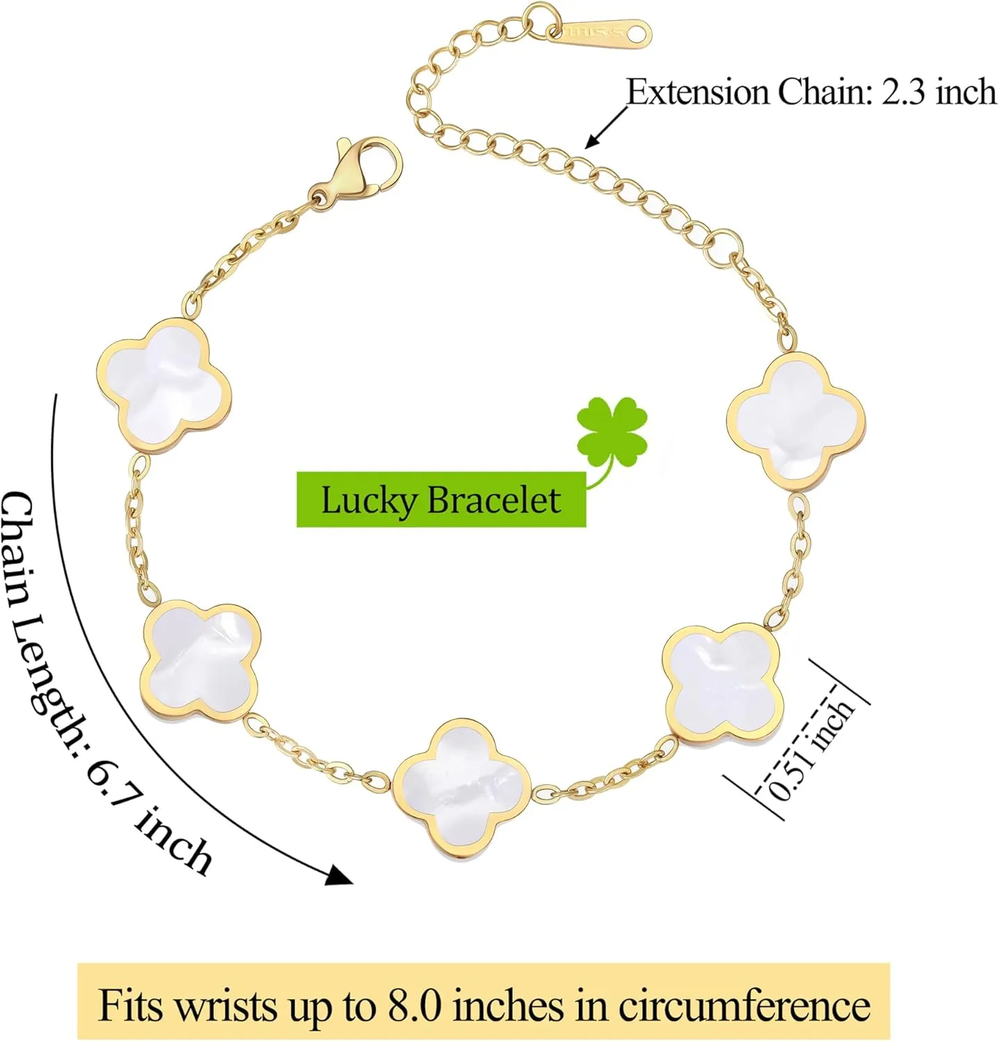 (Sturdy Version) 18K Gold Plated Bracelets for Women Men (Double Sided) Four Leaf Clover Cute Trendy Lucky Braclet (Adjustable) Fits Wrists upto 8 inch, Gold White Black Green Blue Red Pink