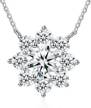Sunflower Moissanite Pendant Necklace for Wife 1CT-3CT Jewelry for Women Wedding Anniversary Engagements Birthday Gifts for Her Daughter Girlfriend Mom on Christmas Valentines Mothers Day