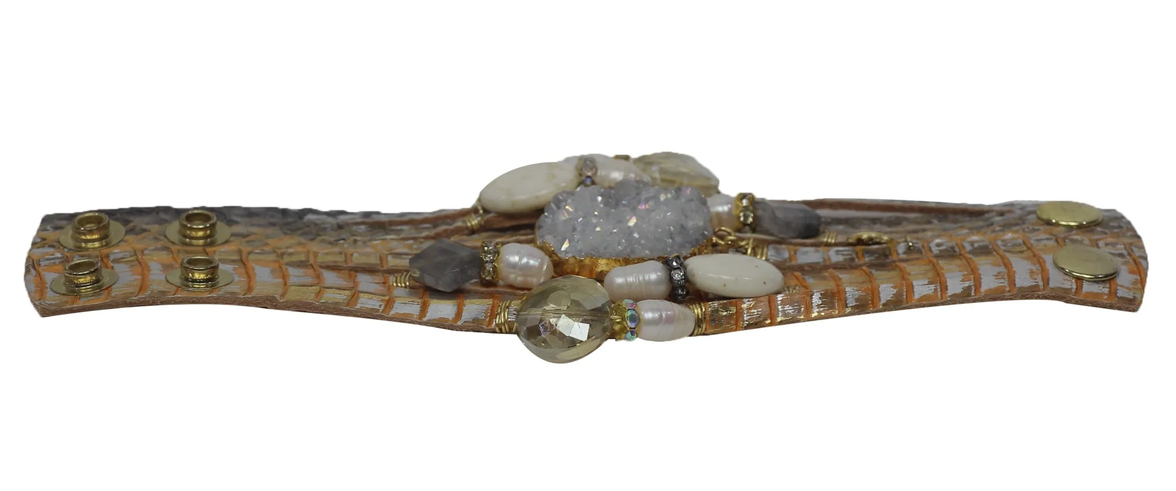 SuZy T Designs | Leather & gemstone Cuff Bracelet