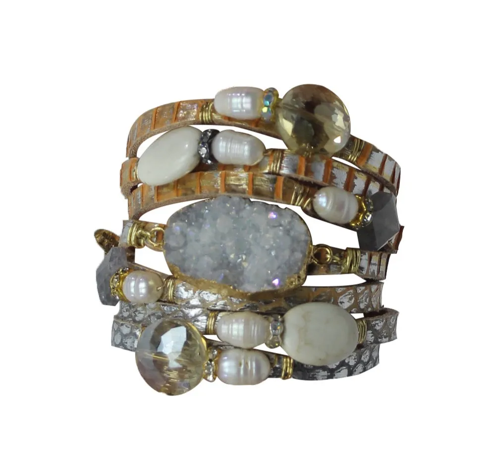 SuZy T Designs | Leather & gemstone Cuff Bracelet