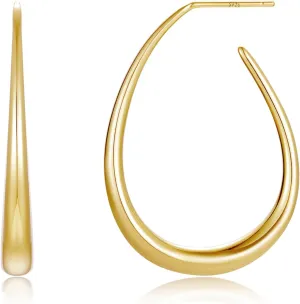 Teardrop Earrings for Women Trendy, 925 Sterling Silver Post Oval Hoop Earrings, 14k Gold Plated Thick Hoop Earrings